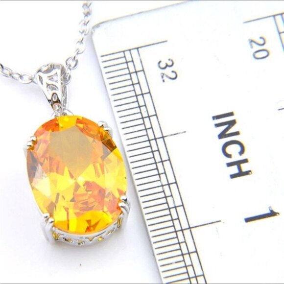 Yellow Citrine Oval Pendant Necklace Earrings Set 925 Sterling Silver Plated - Picture 11 of 12